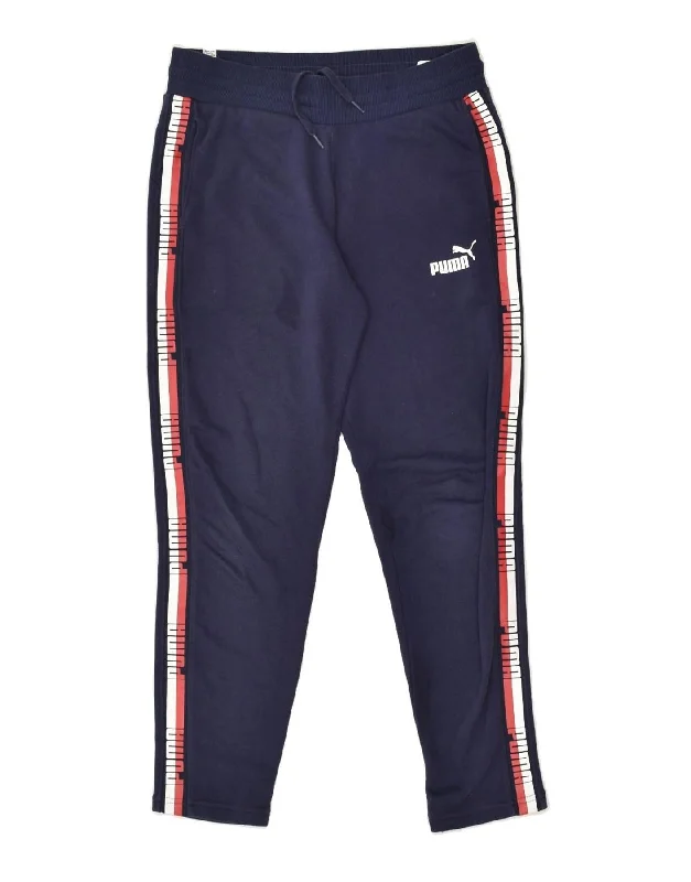 PUMA Womens Graphic Tracksuit Trousers UK 6 XS  Blue Cotton