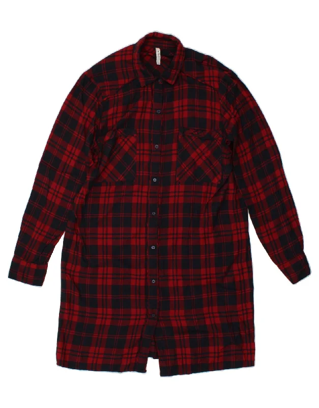 PEPE JEANS Womens Shirt Dress UK 16 Large Red Check Viscose