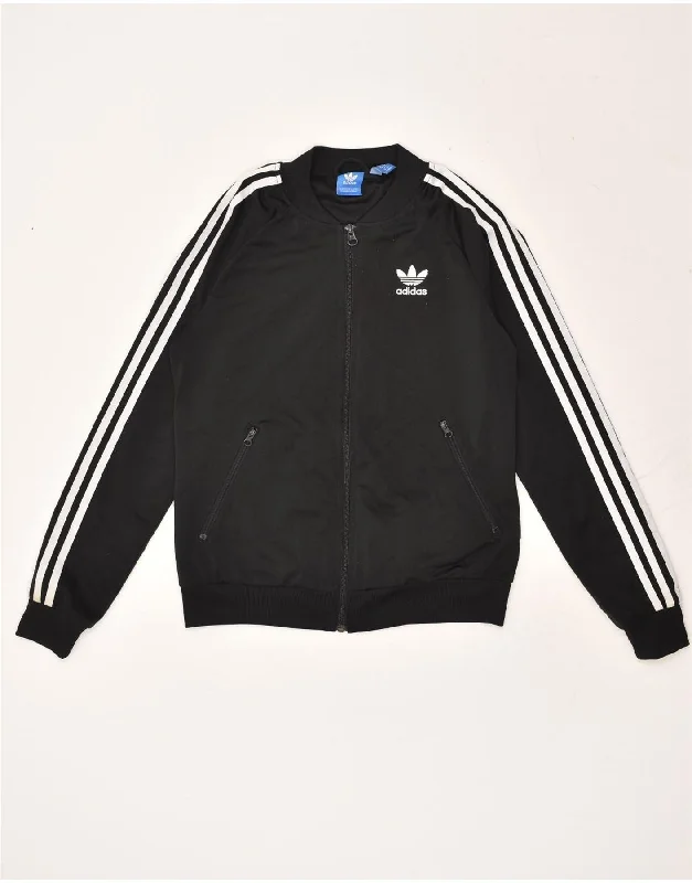 ADIDAS Womens Oversized Graphic Tracksuit Top Jacket UK 10 Small Black