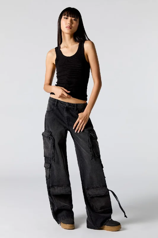 Multi Drawstring Wide Leg Cargo Jean