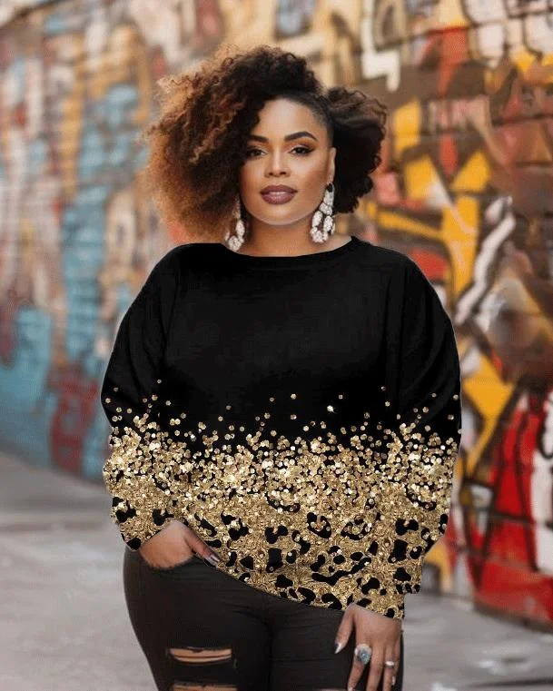 Women's Fashion Casual Patchwork Shiny Leopard Print Long Sleeve Sweatshirt