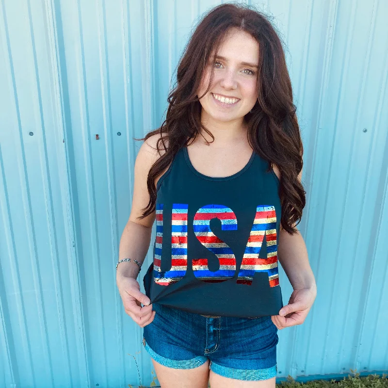 USA Stripe Glitter Tank