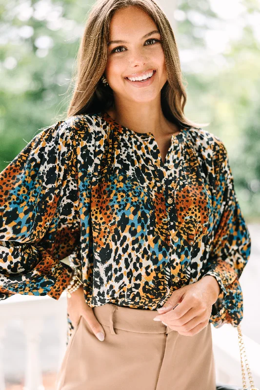 So Inviting Brown Animal Print Blouse