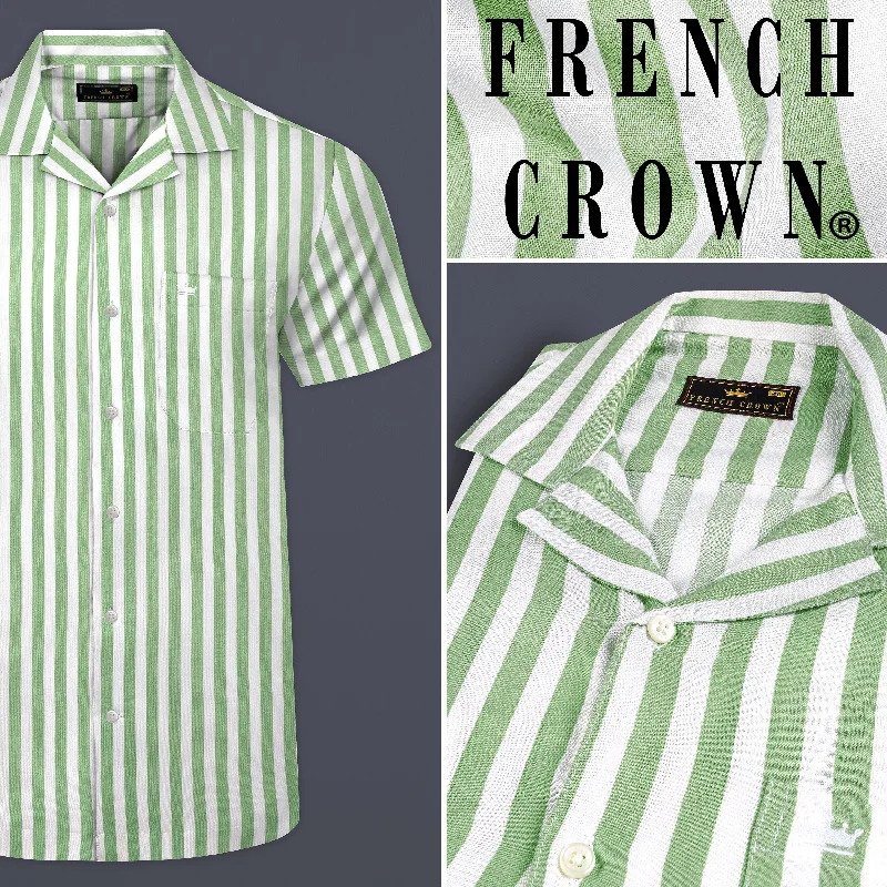 Bright White with Lichen Green Striped Premium Tencel Shirt