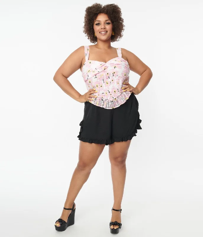 Unique Vintage Plus Size Black Ruffle Shorts