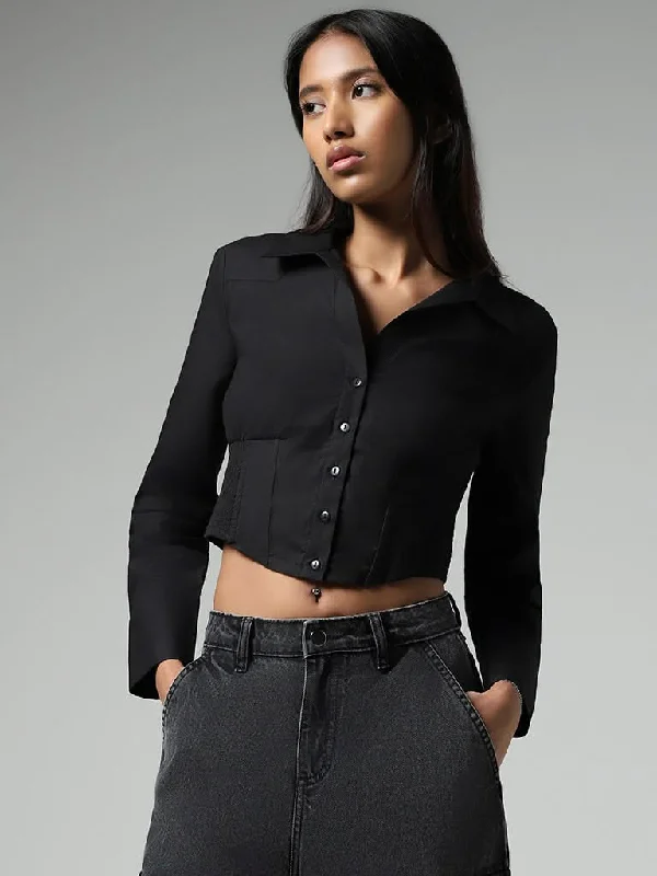 Nuon Solid Black Cotton Corset Shirt