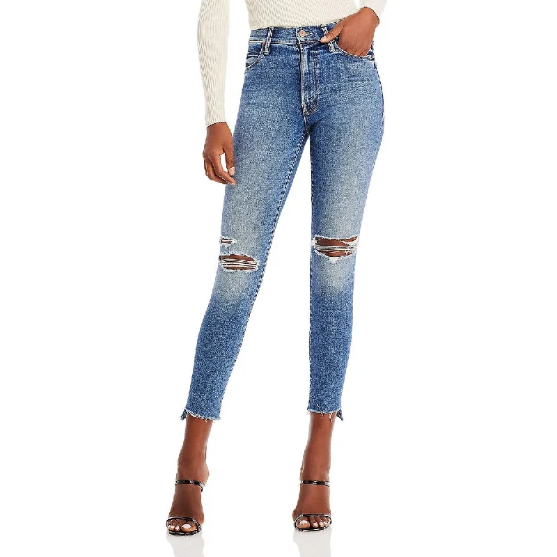 Mother Womens The Stunner Ripped Frayed Hem Ankle Jeans