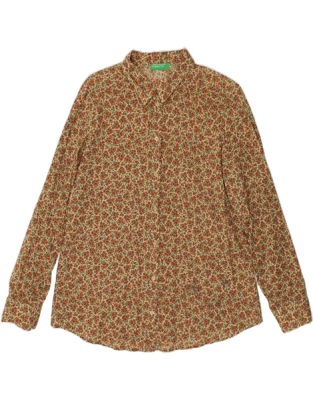 BENETTON Womens Shirt UK 16 Large Beige Floral