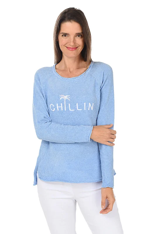 Chillin Embroidered Chenille Sweater