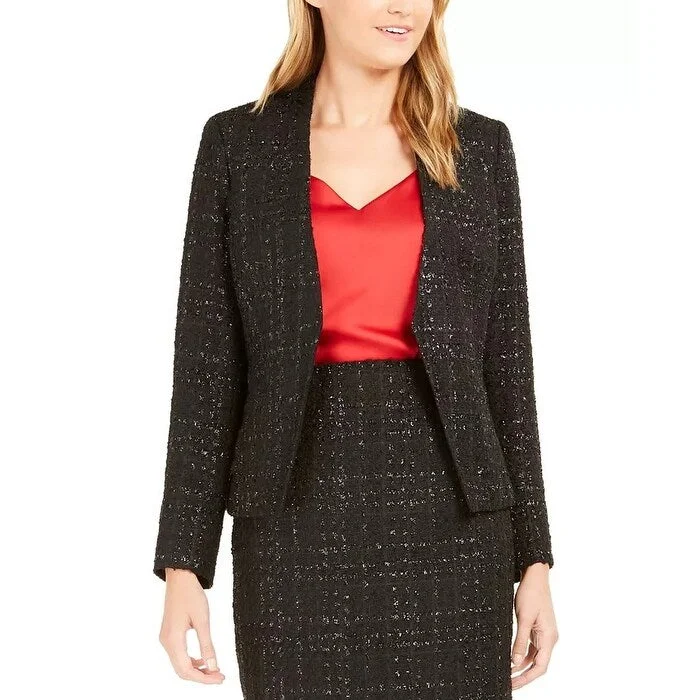 Calvin Klein Women's Metallic Tweed Open-Front Blazer Black Size 8