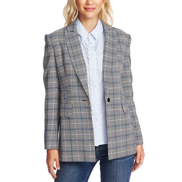 CeCe Women's Windsor Check One-Button Blazer Size Beige Gray Size 6