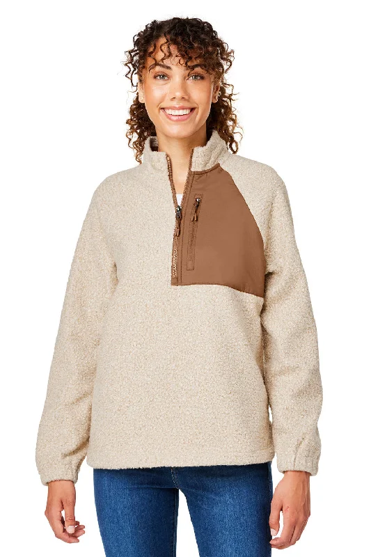 North End Womens Aura Sweater Fleece 1/4 Zip Sweatshirt w/ Pockets - Heather Oatmeal/Teak