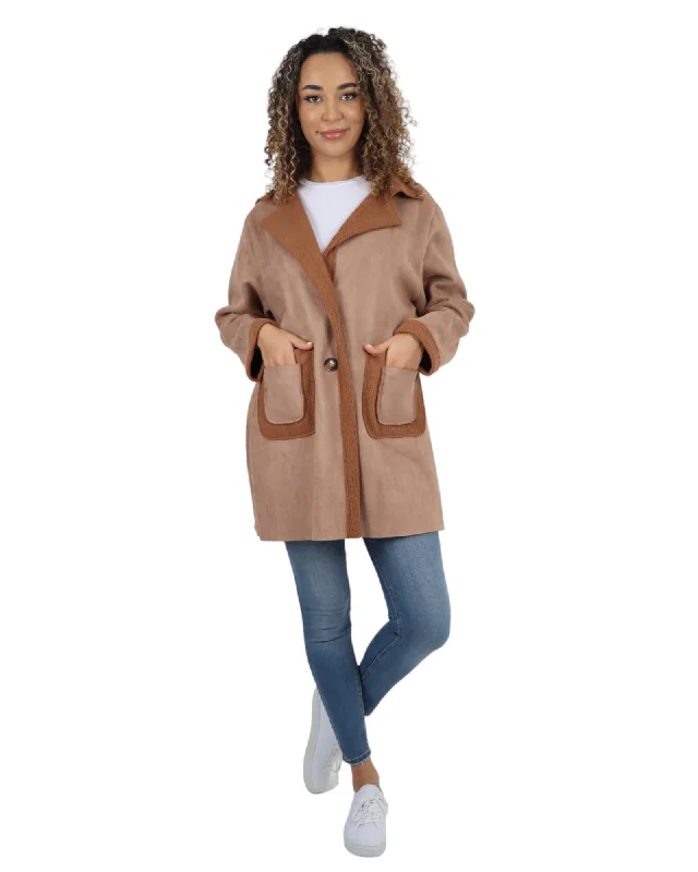 Fleece Lined Collared  Long Sleeve Blazer Coat