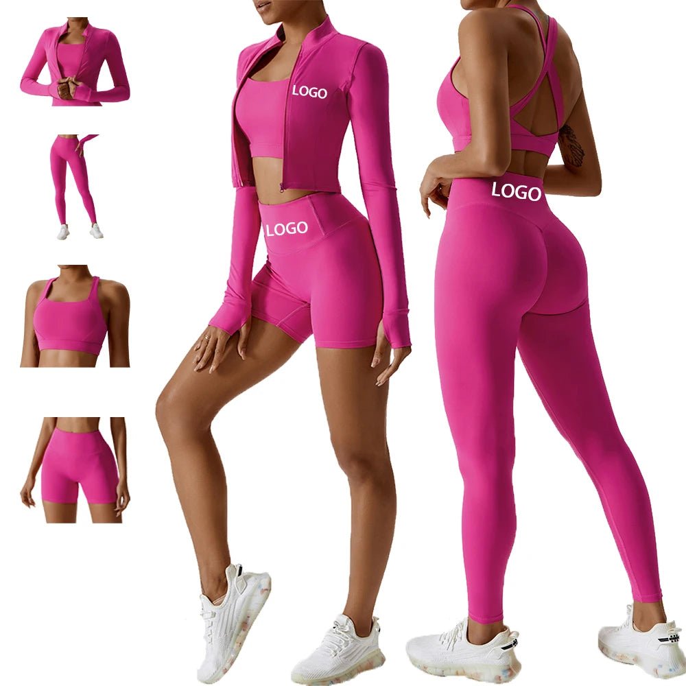 Yoga Shorts Set with Logo, Seamless 3 Color Design - 2 Piece Fitness Set