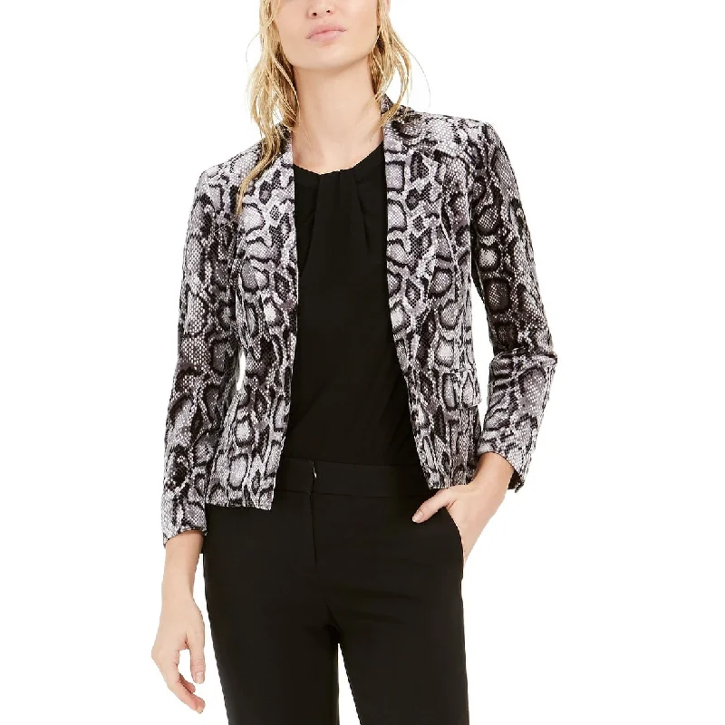 Bar III Women's Animal-Print Velvet Blazer Black Size 8