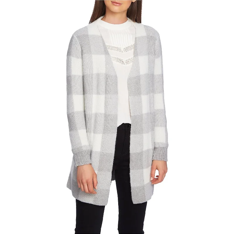 1.STATE Womens Cozy Check Cardigan Sweater, Grey, Medium