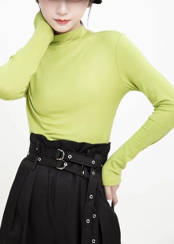 DIY elastic cotton high neck Blouse Inspiration green tops