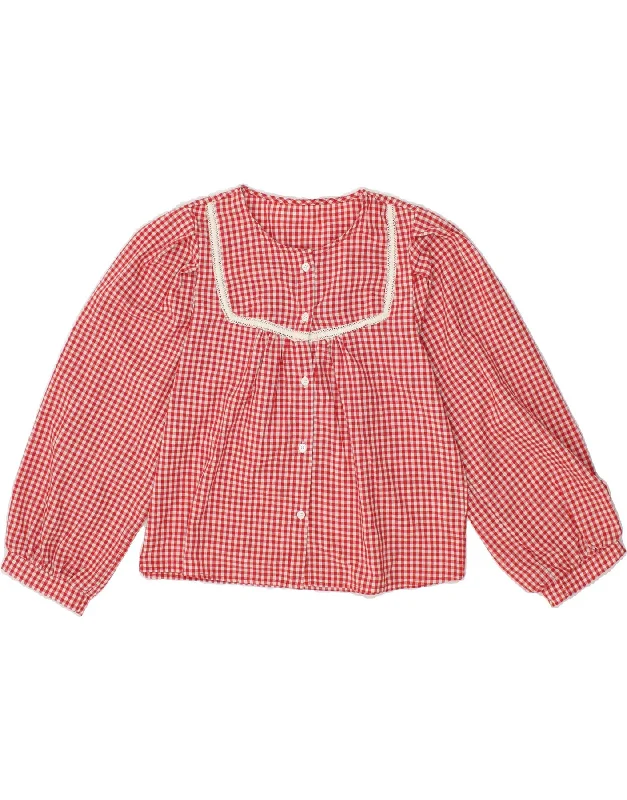 VINTAGE Womens Shirt Blouse UK 12 Medium Red Gingham Cotton