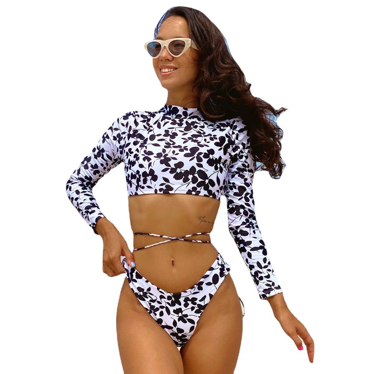 Comfortable Fit Long Sleeve Back Print Swimsuit - UV Protection