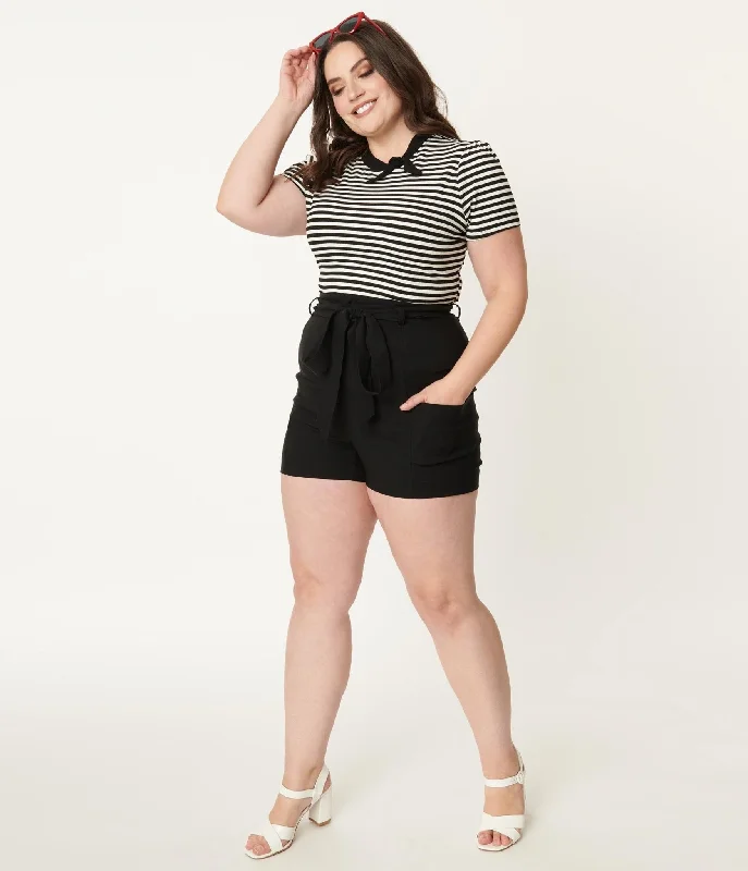 Unique Vintage Plus Size Black High Waist Tied & True Shorts