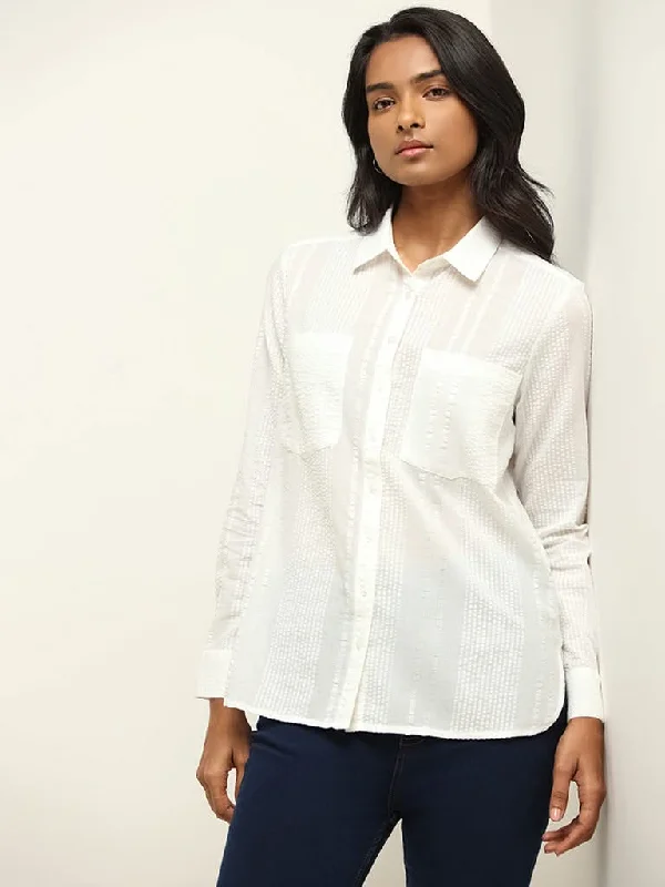 LOV White Textured Cotton Shirt