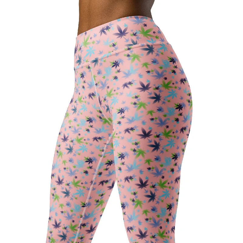 Pink Cannabis Floral Yoga Leggings