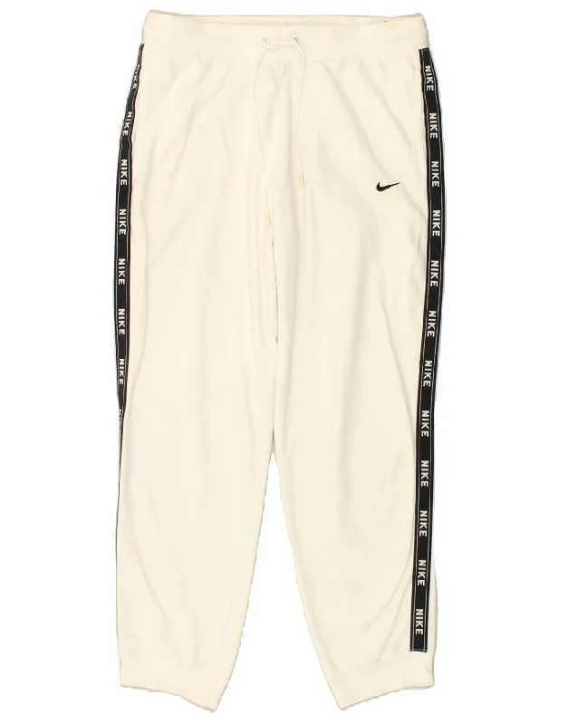 NIKE Womens Graphic Tracksuit Trousers Joggers UK 14 Large White Cotton