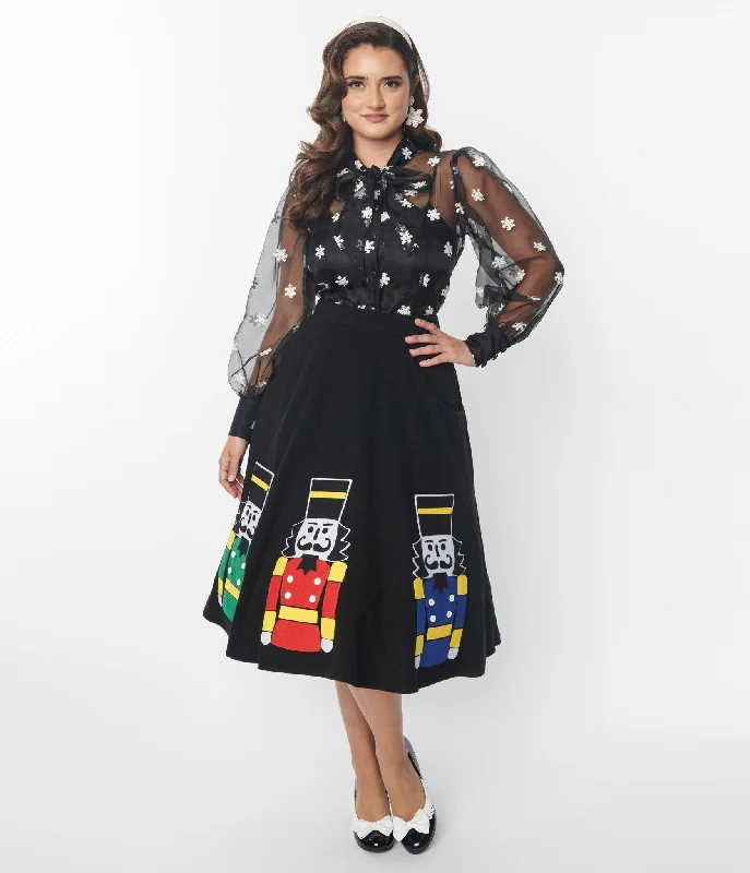 Unique Vintage Black Nutcracker Soda Shop Swing Skirt