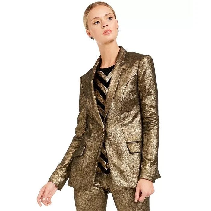 INC International Concepts Women's Metallic Blazer Gold Size Petite Medium - Petite Medium