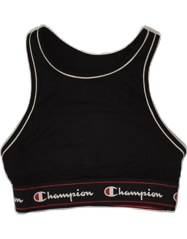 CHAMPION Womens Sport Bra Top UK 12 Medium Black Polyester