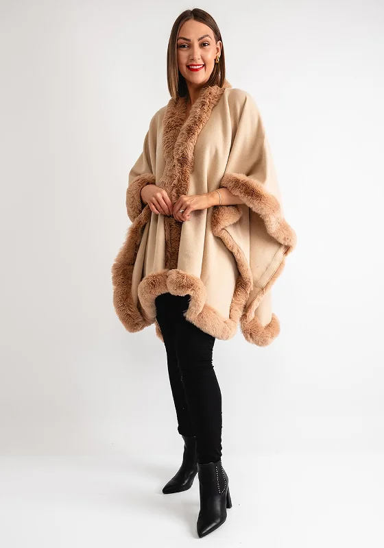 Serafina Collection Faux Fur One Size Poncho, Beige