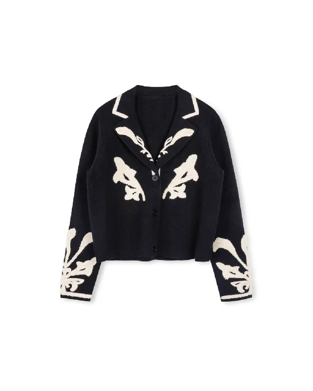 Embroidered Knit Single Breasted Blazer.