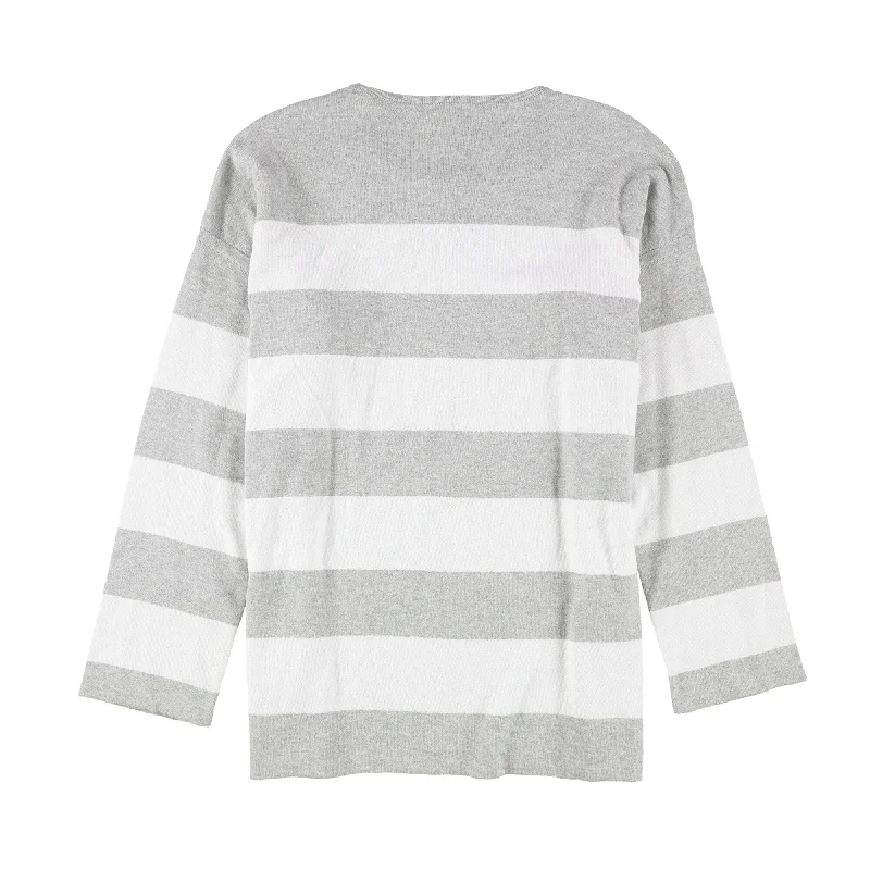 Eileen Fisher Womens Cotton Striped Pullover Sweater, Grey, Medium