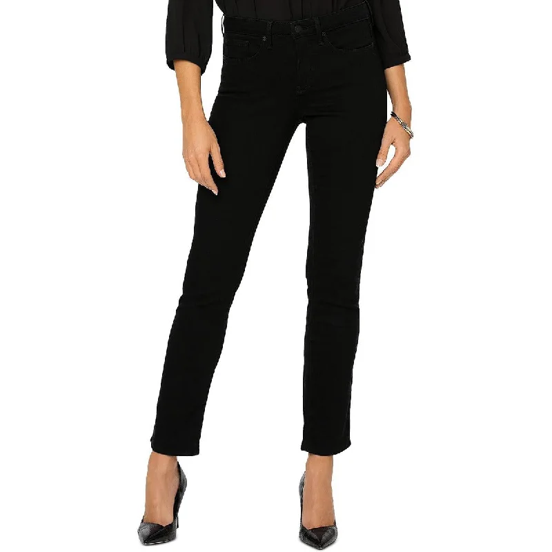 NYDJ Womens Petites High Rise Straight Leg Slim Jeans