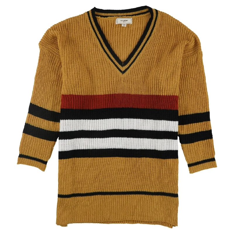 no comment Womens Slouchy Striped Pullover Sweater, Yellow, X-Large