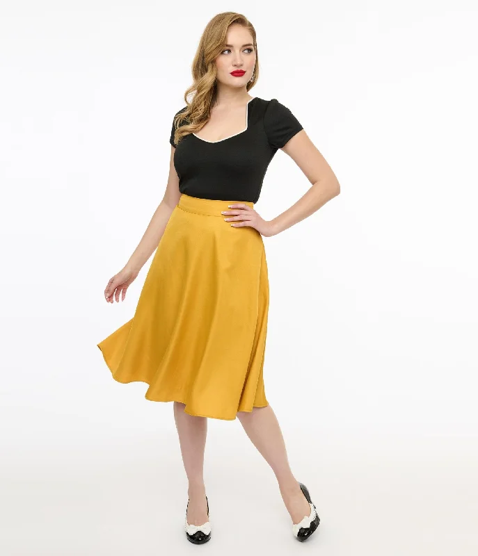 Unique Vintage 1950s Yellow High Waist Vivien Swing Skirt