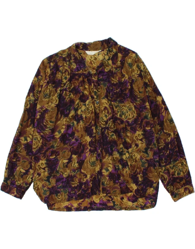 VINTAGE Womens Shirt Blouse UK 16 Large Khaki Floral