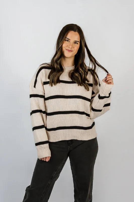 Alma Striped Mock Neck Sweater | Cream/Black