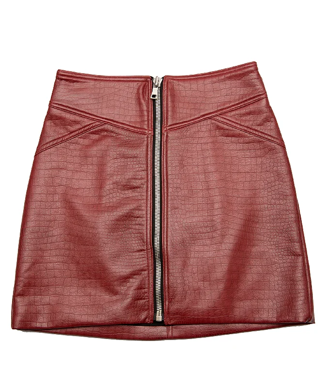 DEEP RED CROC VEGAN LEATHER SKIRT