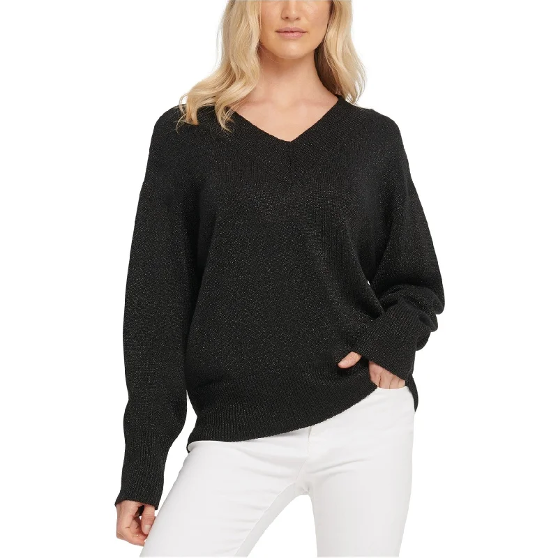 DKNY Womens Shimmer Pullover Sweater, Black, Large