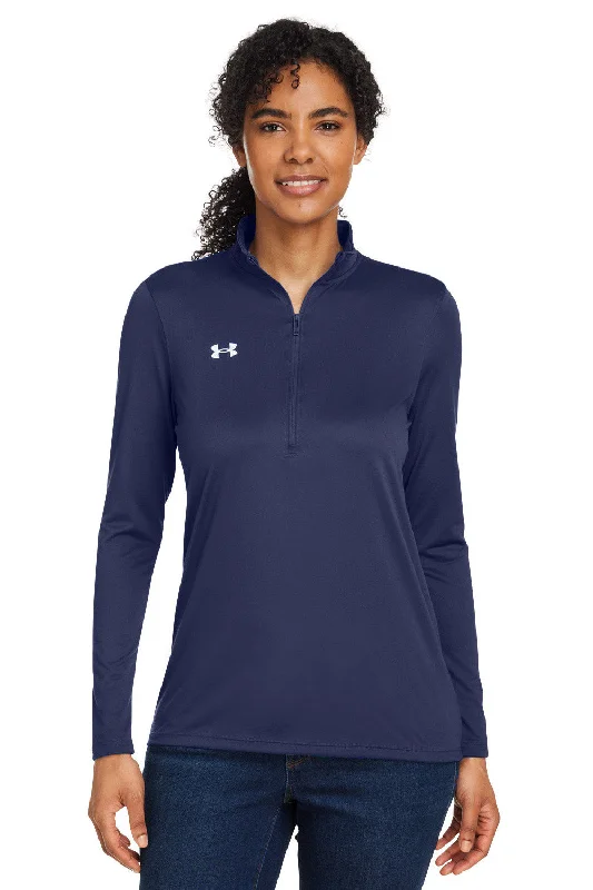 Under Armour Womens Team Tech Moisture Wicking 1/4 Zip Sweatshirt - Midnight Navy Blue