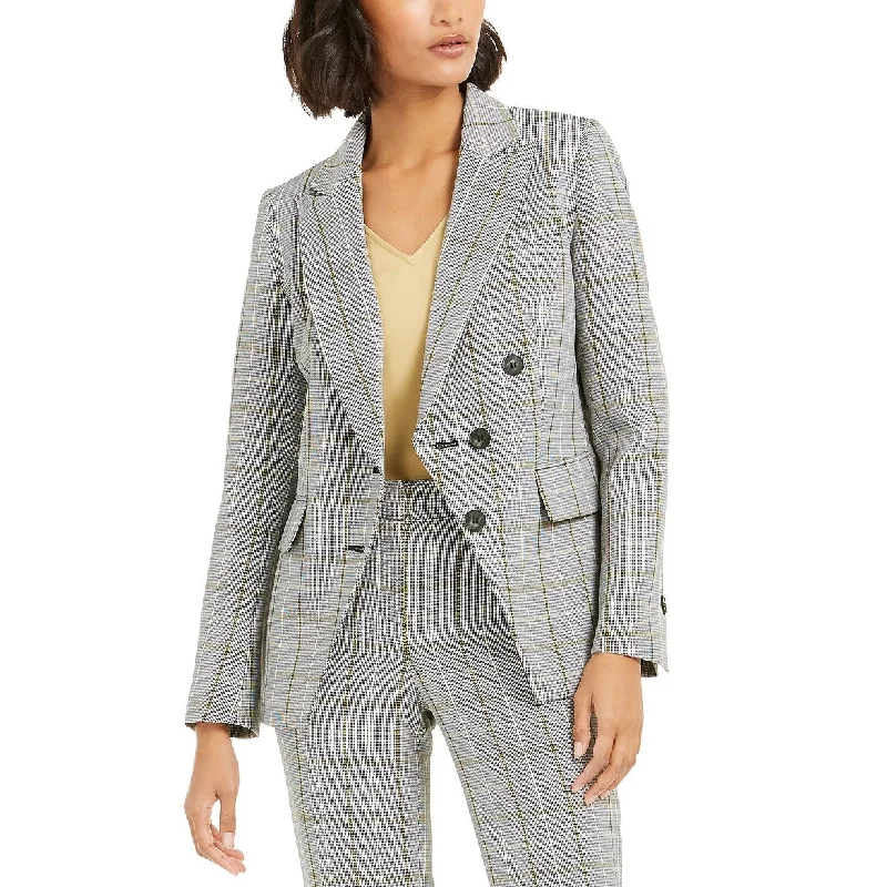 Bar III Women's Faux-Double-Breasted Plaid Blazer Gray Size 16