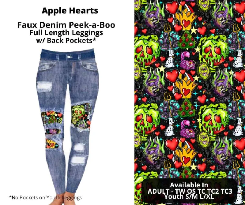 Apple Hearts Faux Denim Full Length Peekaboo Leggings