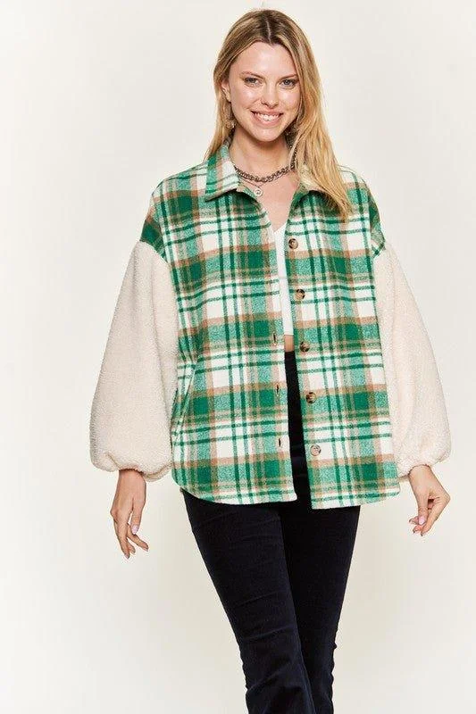 Jade by Jane Plaid Teddy Sleeve Shacket