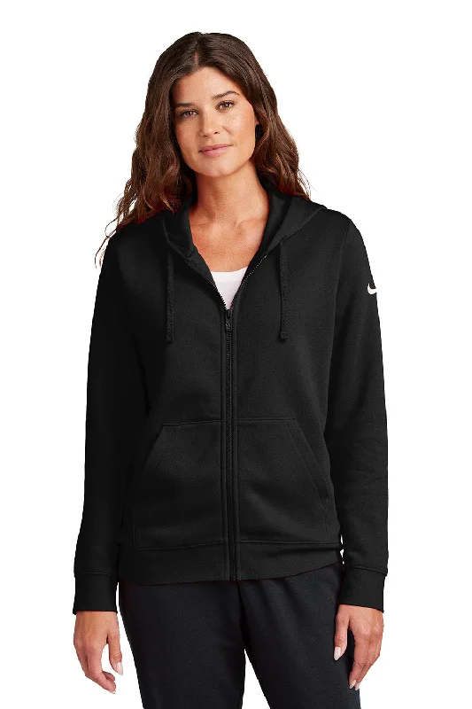 Nike Womens Club Fleece Full Zip Hooded Sweatshirt Hoodie w/ Pockets - Black - New