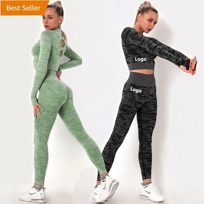 Women workout Long sleeve clothes high waist sport woman fitness and seamless printed yoga gym wear Leggings sets