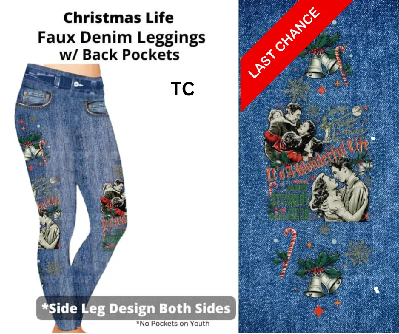 Christmas Life Full Length Faux Denim w/ Side Leg Designs