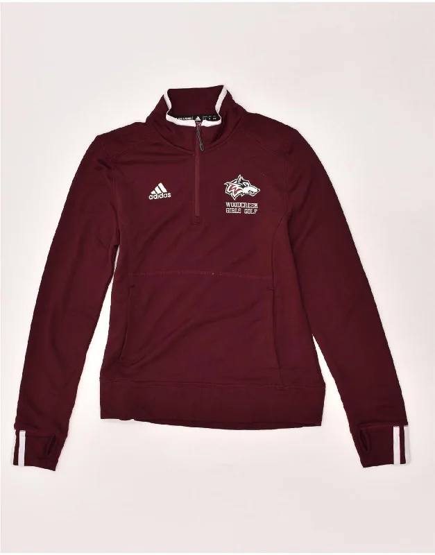 ADIDAS Womens Zip Neck Pullover Tracksuit Top UK 10 Small Burgundy