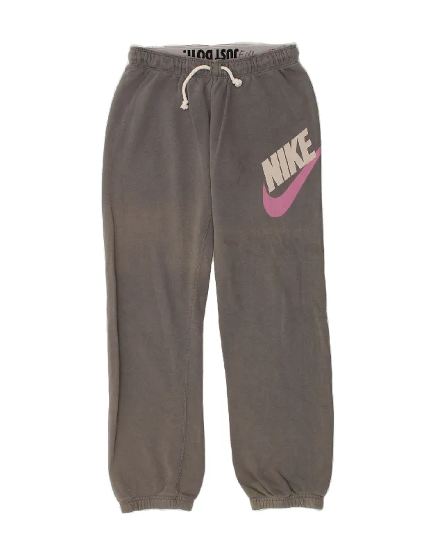 NIKE Womens Graphic Tracksuit Trousers Joggers UK 10 Small Grey Cotton