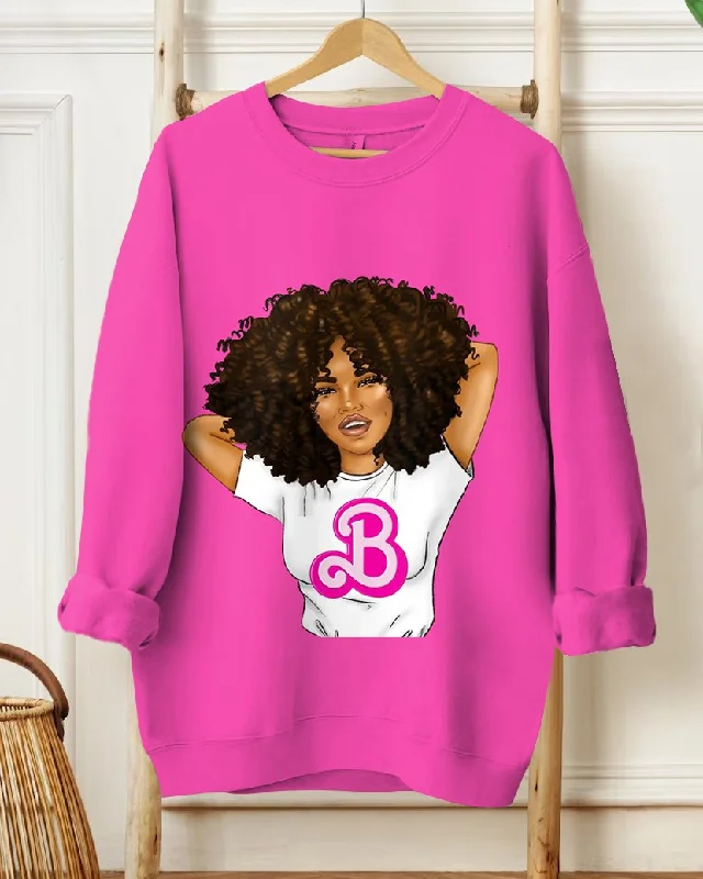 Barbie Curly Hair Women Long Sleeve Sweatshirt